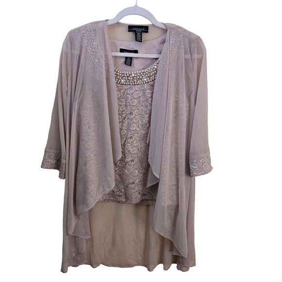 R & M Richards Beaded Neck 3 Piece Long Pant Set Size 10p - Picture 4 of 16